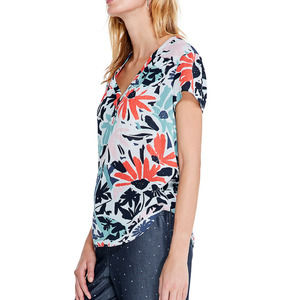 NIC+ZOE Tropical Patchwork Top Gauze Knit Crinkle Short Sleeve EUC Plus Size 3X